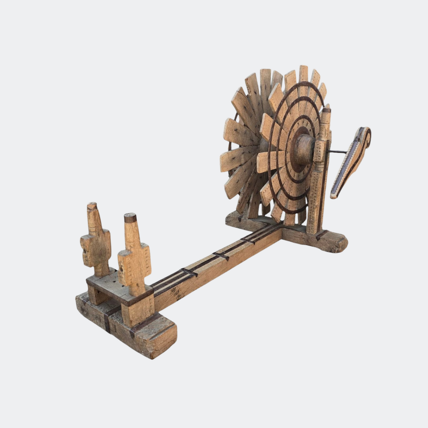 1900s Antique Wooden Indian Silk Floor Charka Spinning Wheel
