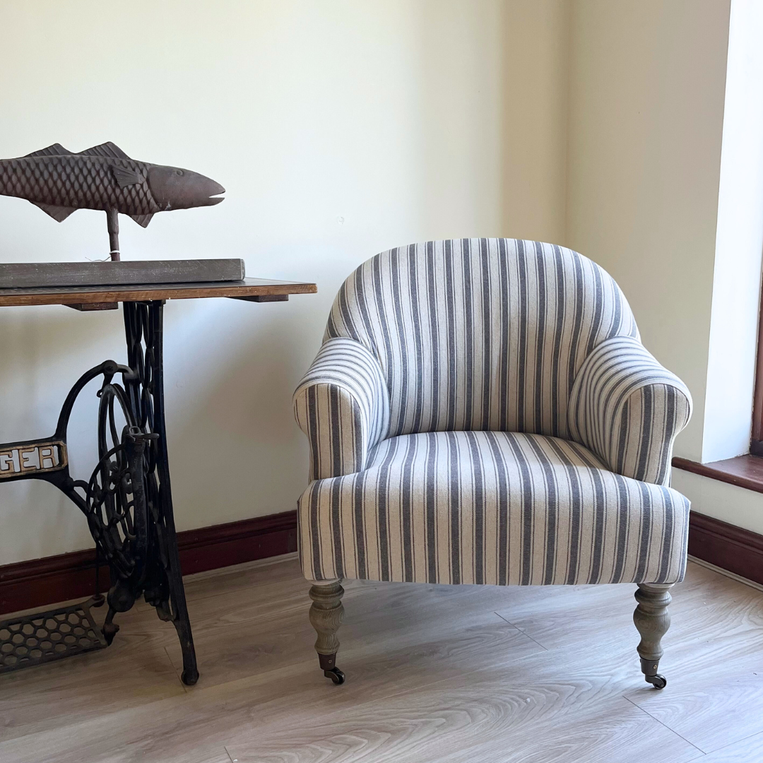 Country Home Armchair in Stripes with Castors