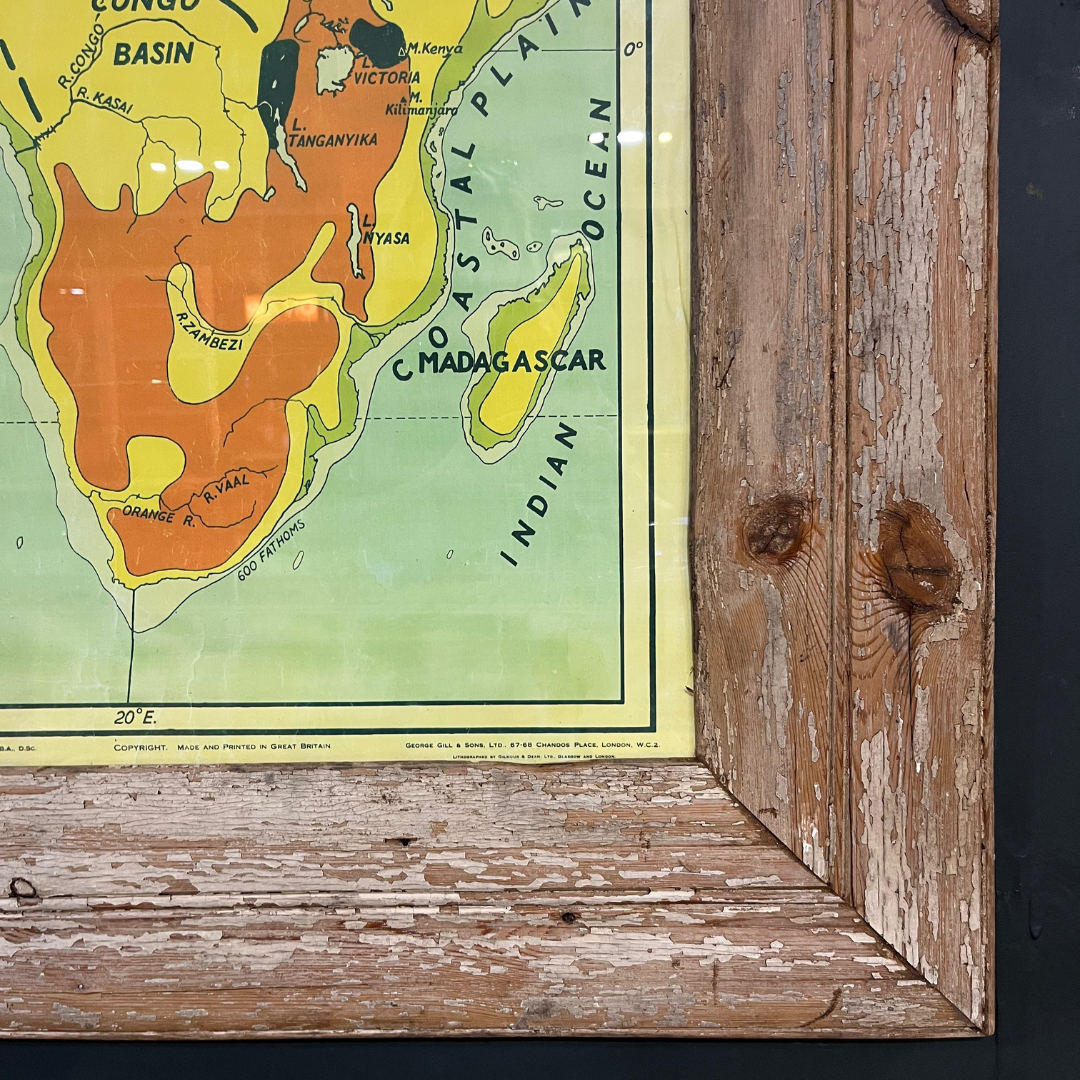 1950s Map of Africa in Pine Rustic Frame