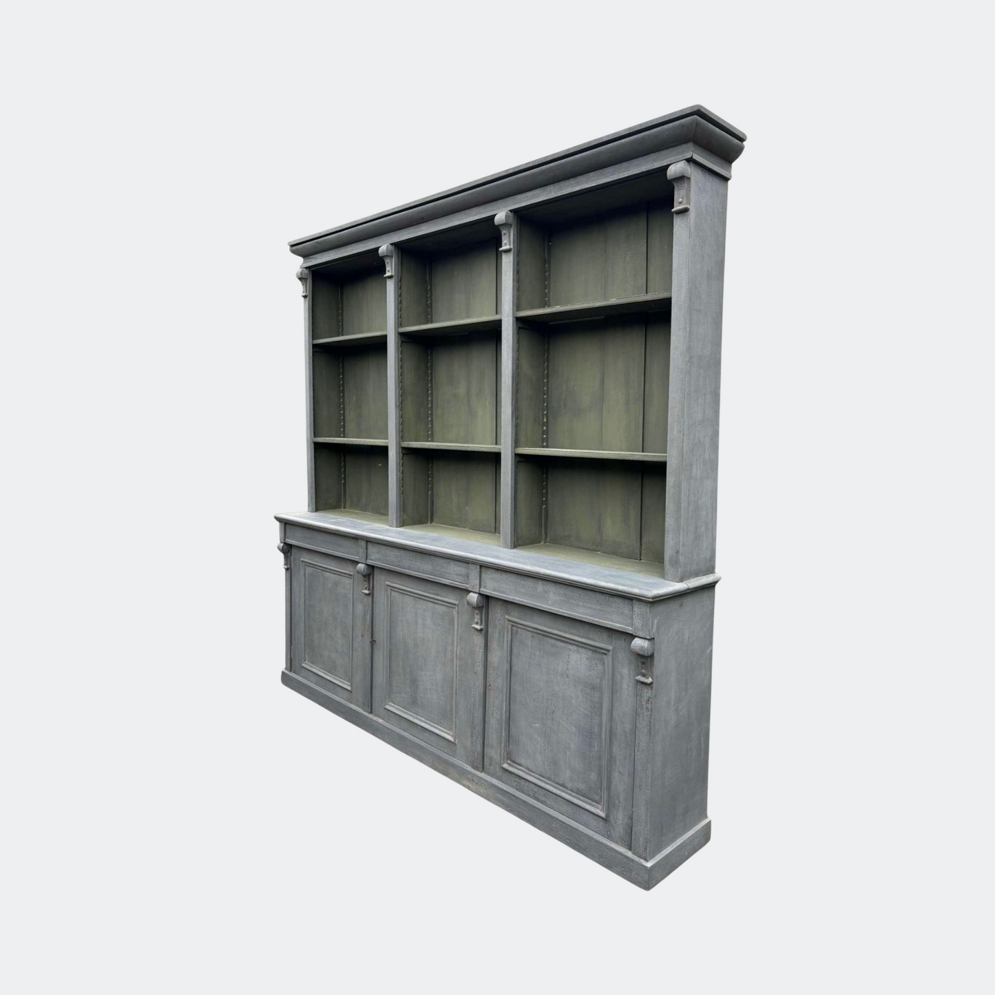 Victorian Grey Painted Library Bookcase with Cabinets