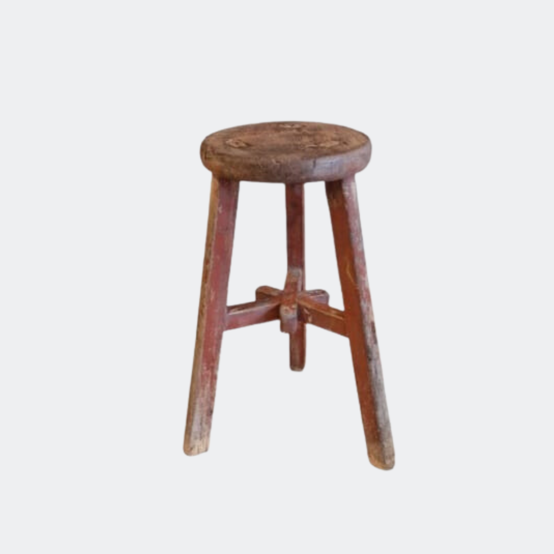 Antique Rustic Milking Stool Side Table