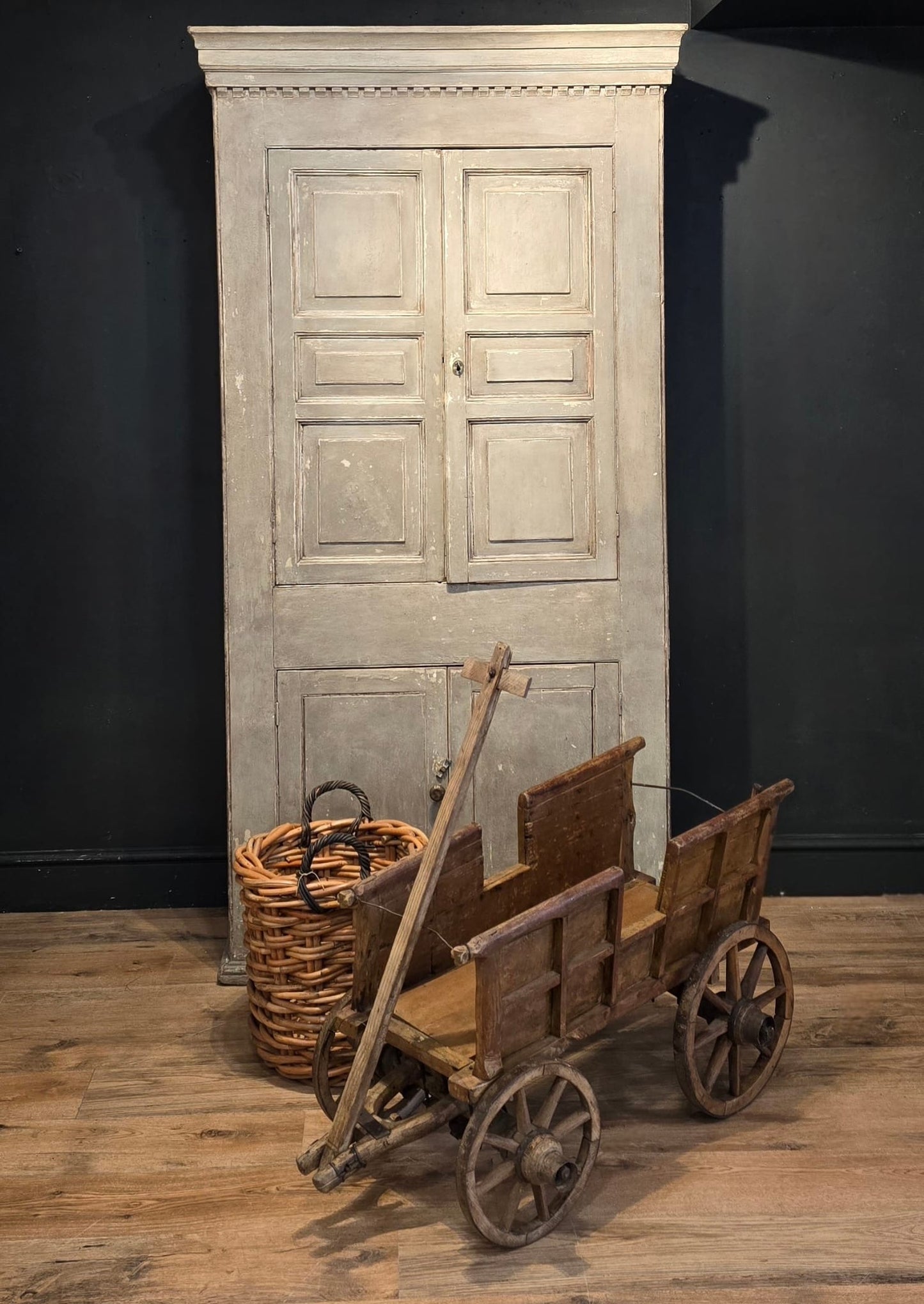 Antique Pine Cupboard in French Grey