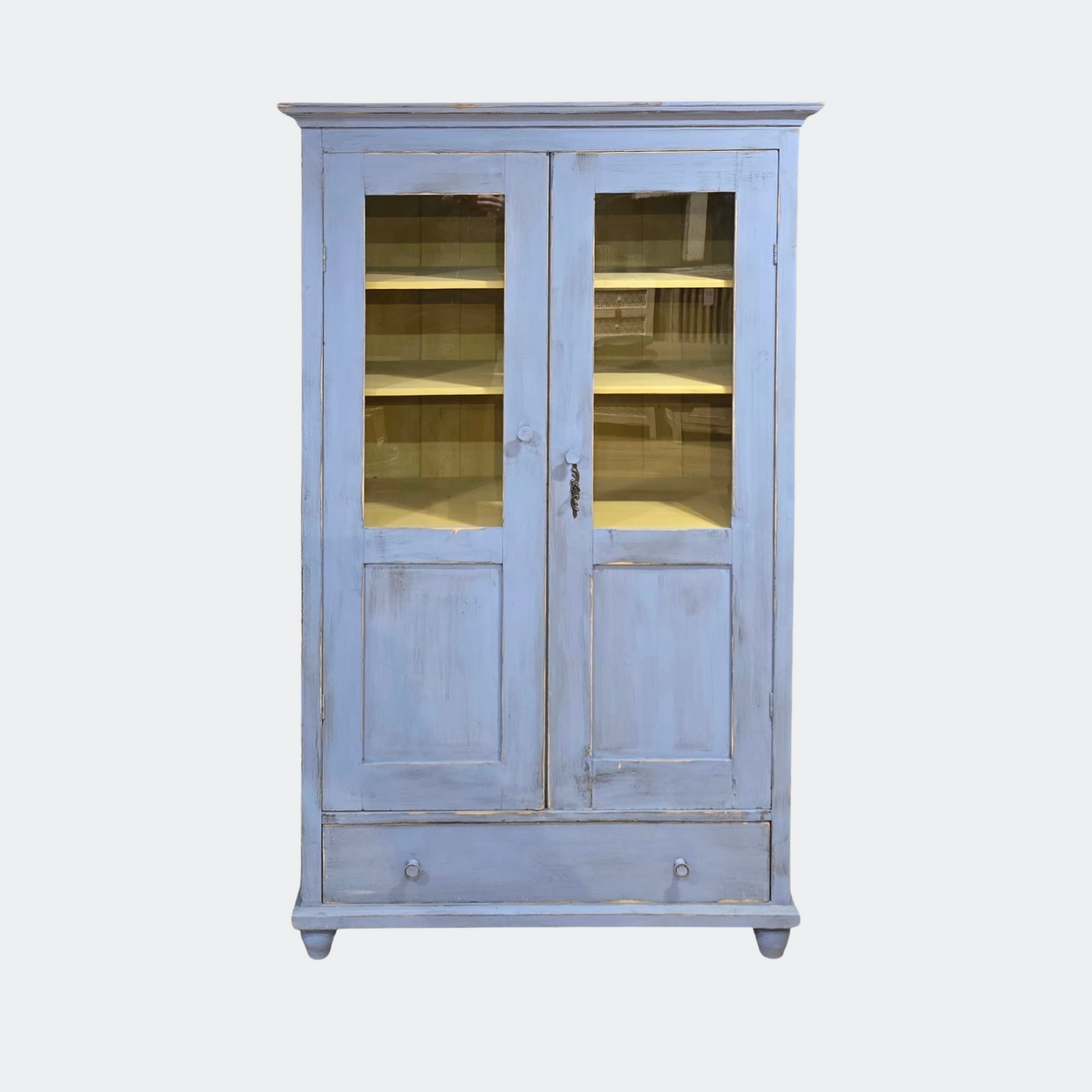 Antique Pine French Blue Cupboard