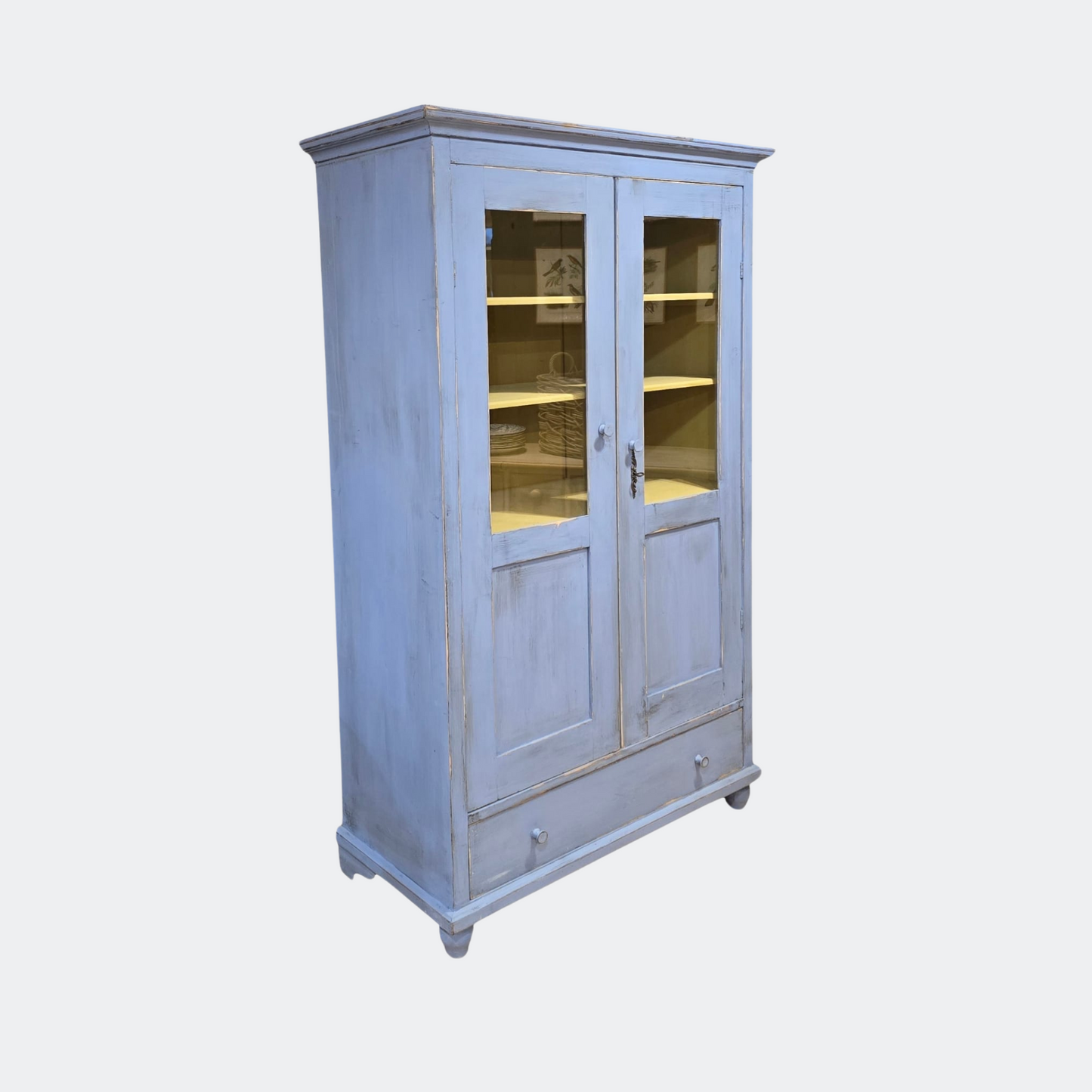 Antique Pine French Blue Cupboard