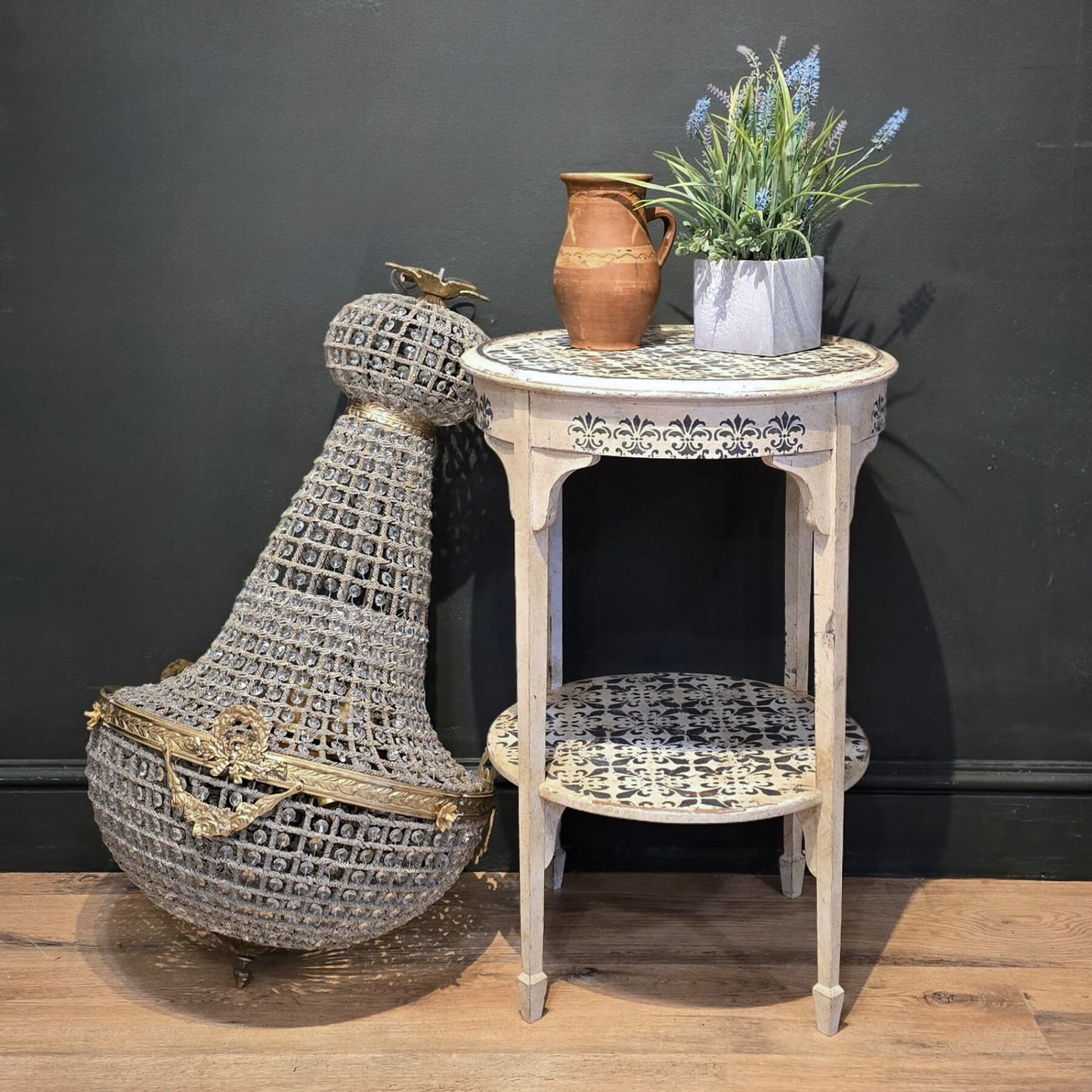 Hand Painted Oak Round Side Table