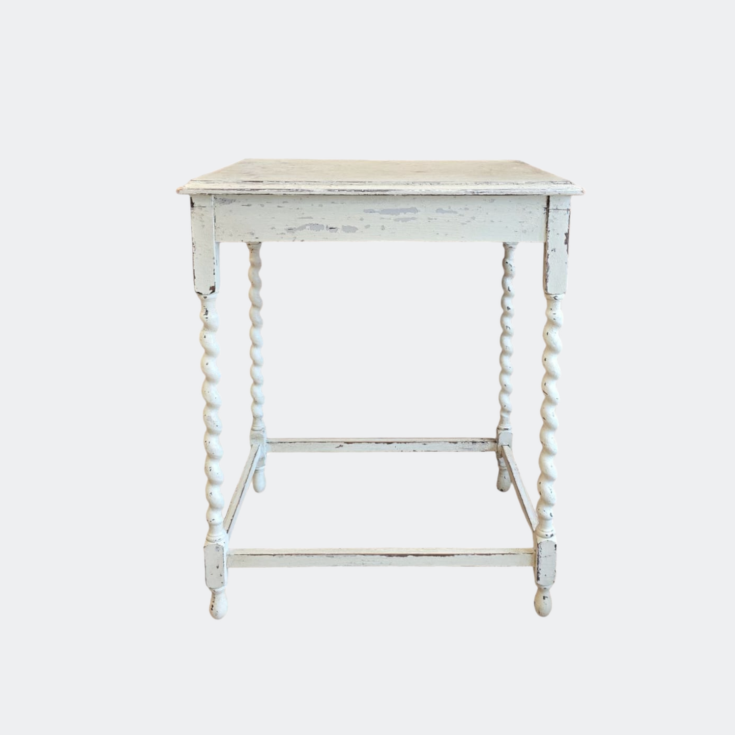 1920s White Painted Oak Side Table with Barley Twist Leg