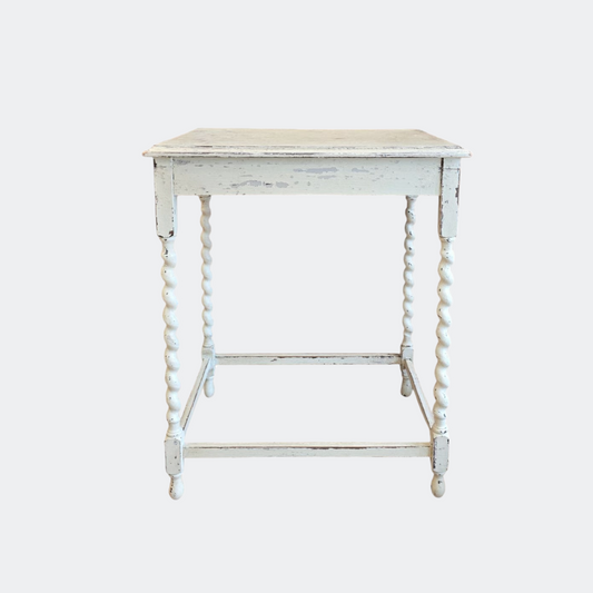 1920s White Painted Oak Side Table with Barley Twist Leg
