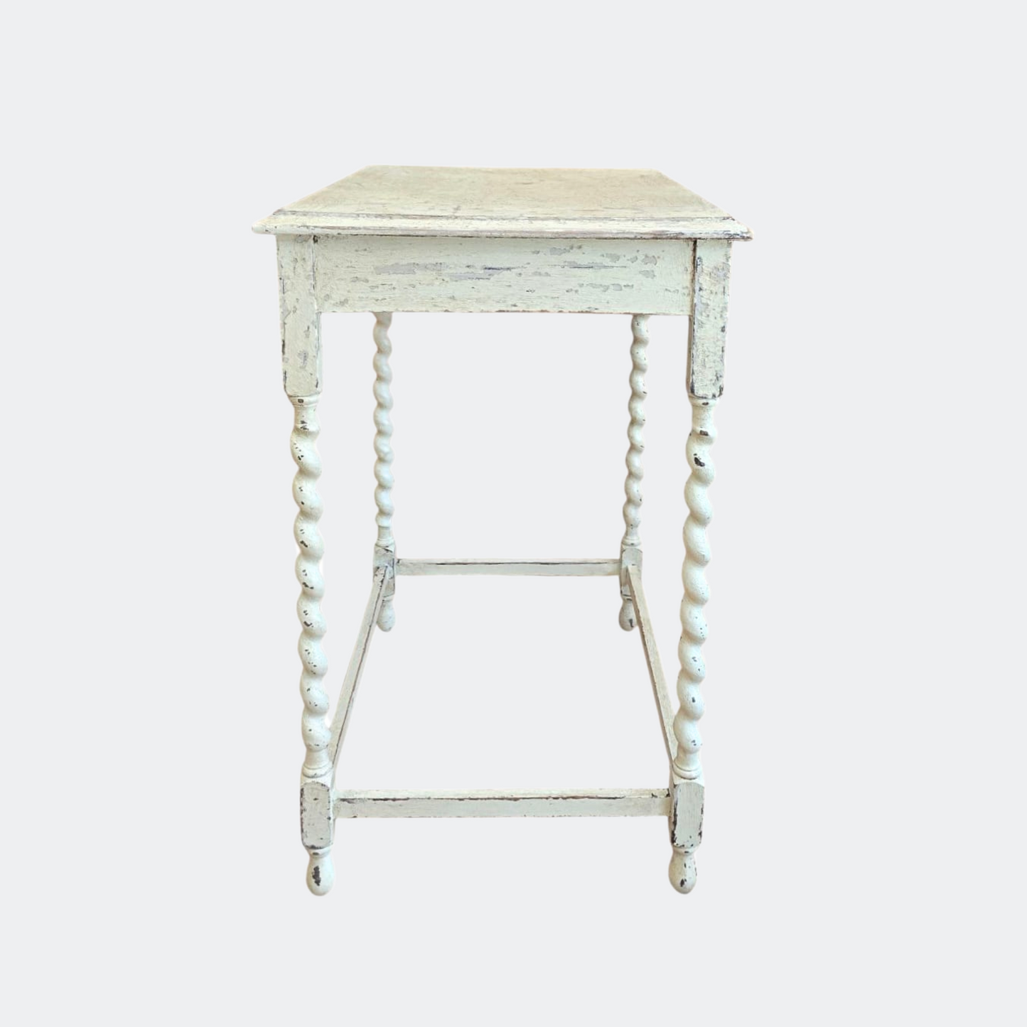 1920s White Painted Oak Side Table with Barley Twist Leg