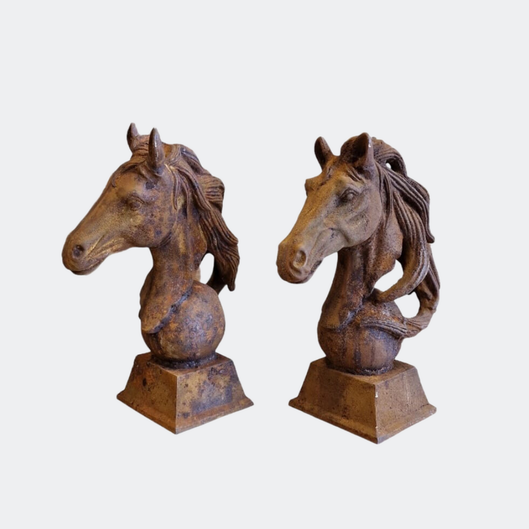 Pair of Cast Iron Horse Bust