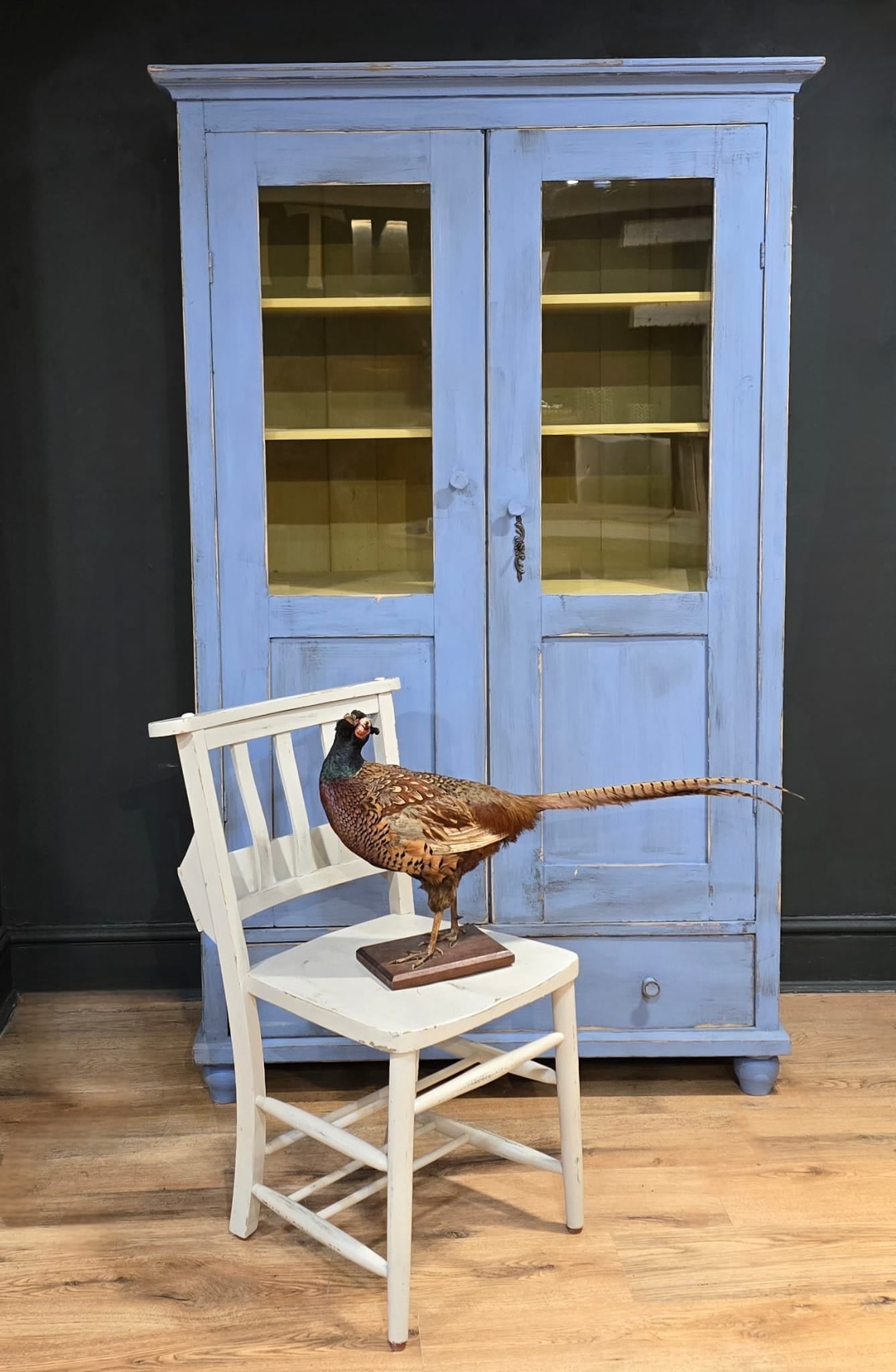 Antique Pine French Blue Cupboard