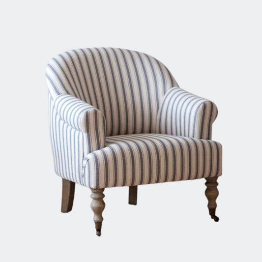 Country Home Armchair in Stripes with Castors