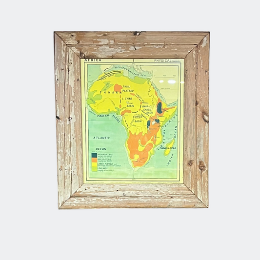 1950s Map of Africa in Pine Rustic Frame
