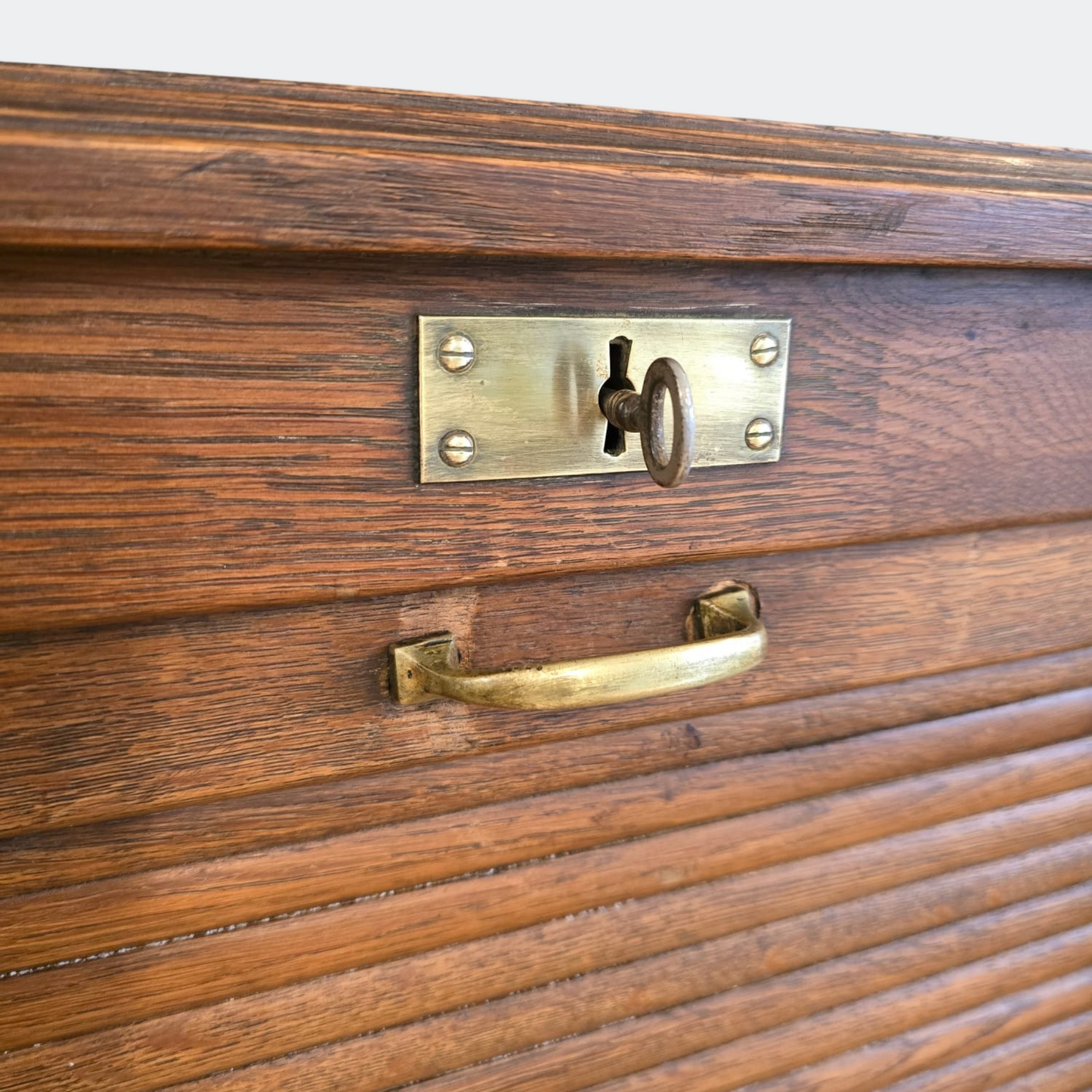 Antique Oak Roller Door Filing Cabinet