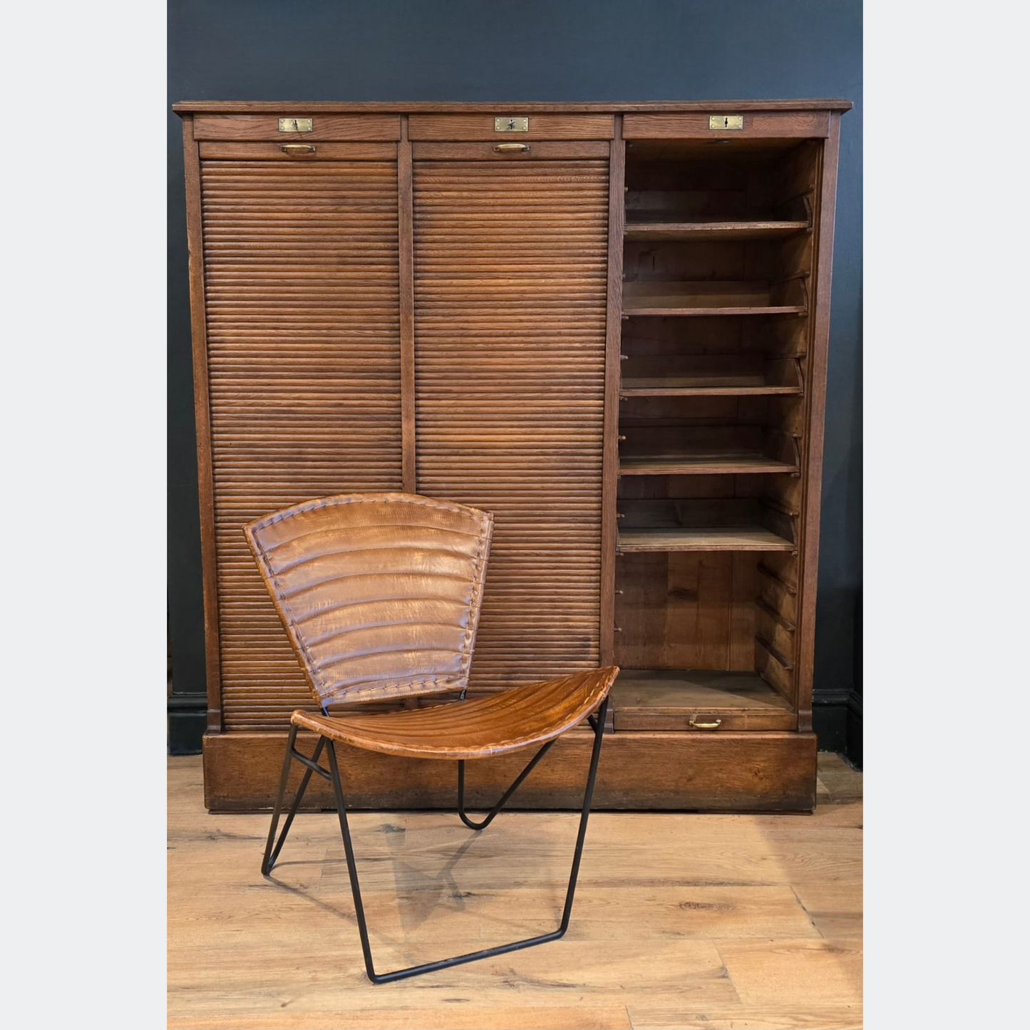 Antique Oak Roller Door Filing Cabinet