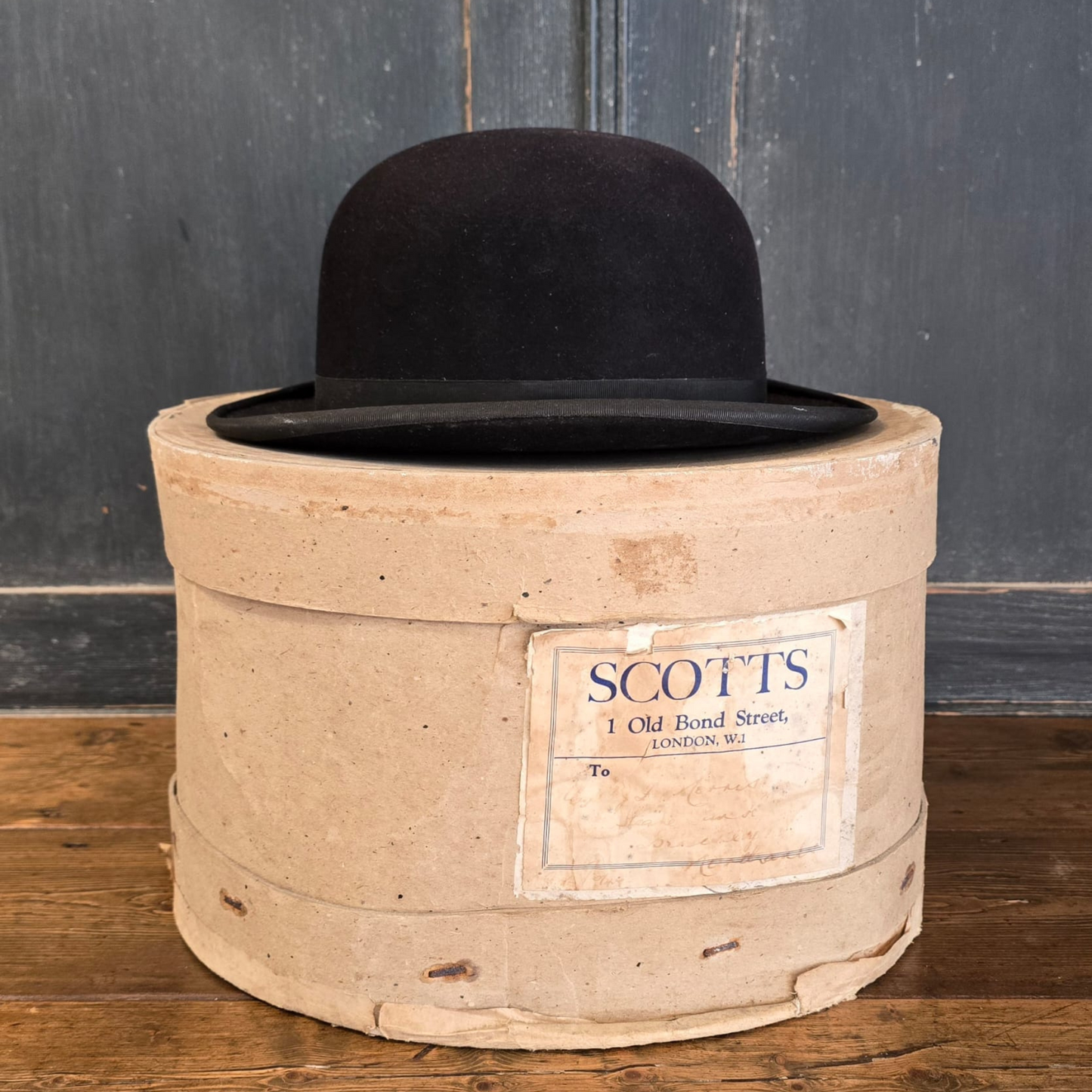 Scott's Black Bowler Hat with Box