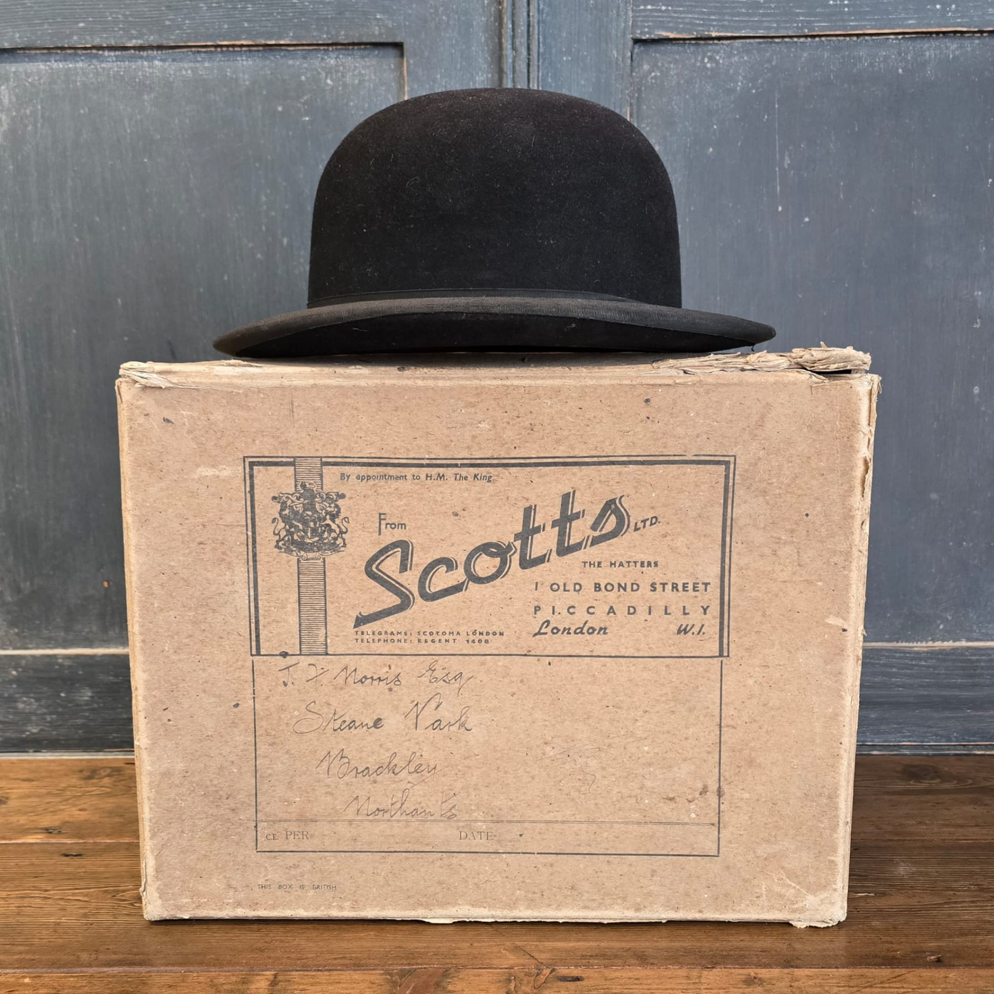 Scott's Black Bowler Hat with Box