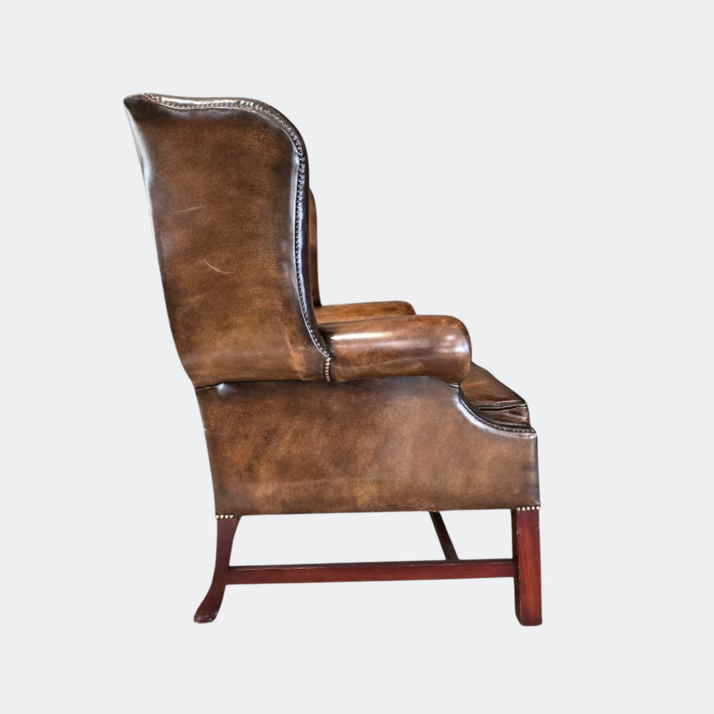 Classic Brown Leather Button Back Wing Armchair