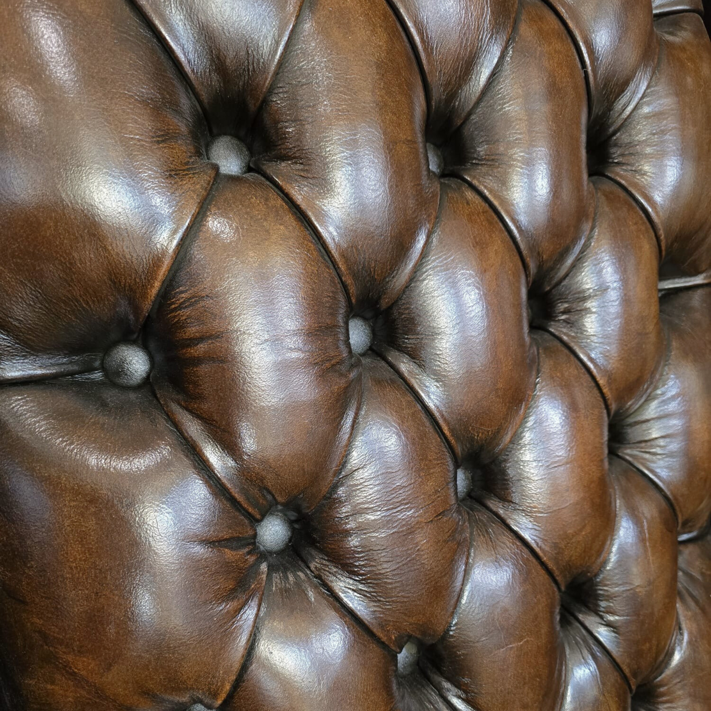 Classic Brown Leather Button Back Wing Armchair