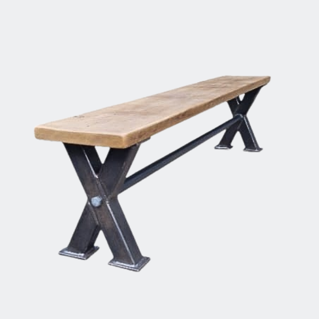Rustic X-Frame Metal Table Bench