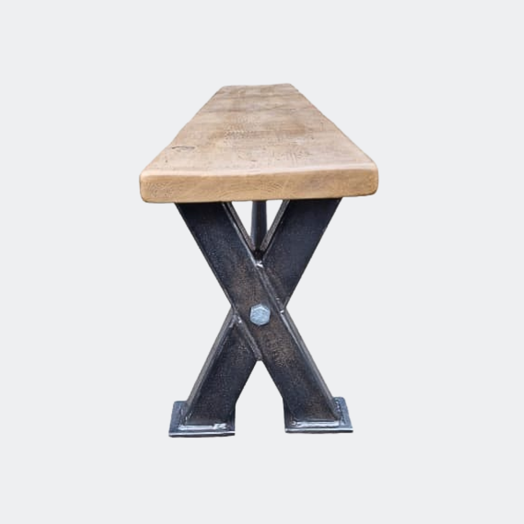 Rustic X-Frame Metal Table Bench