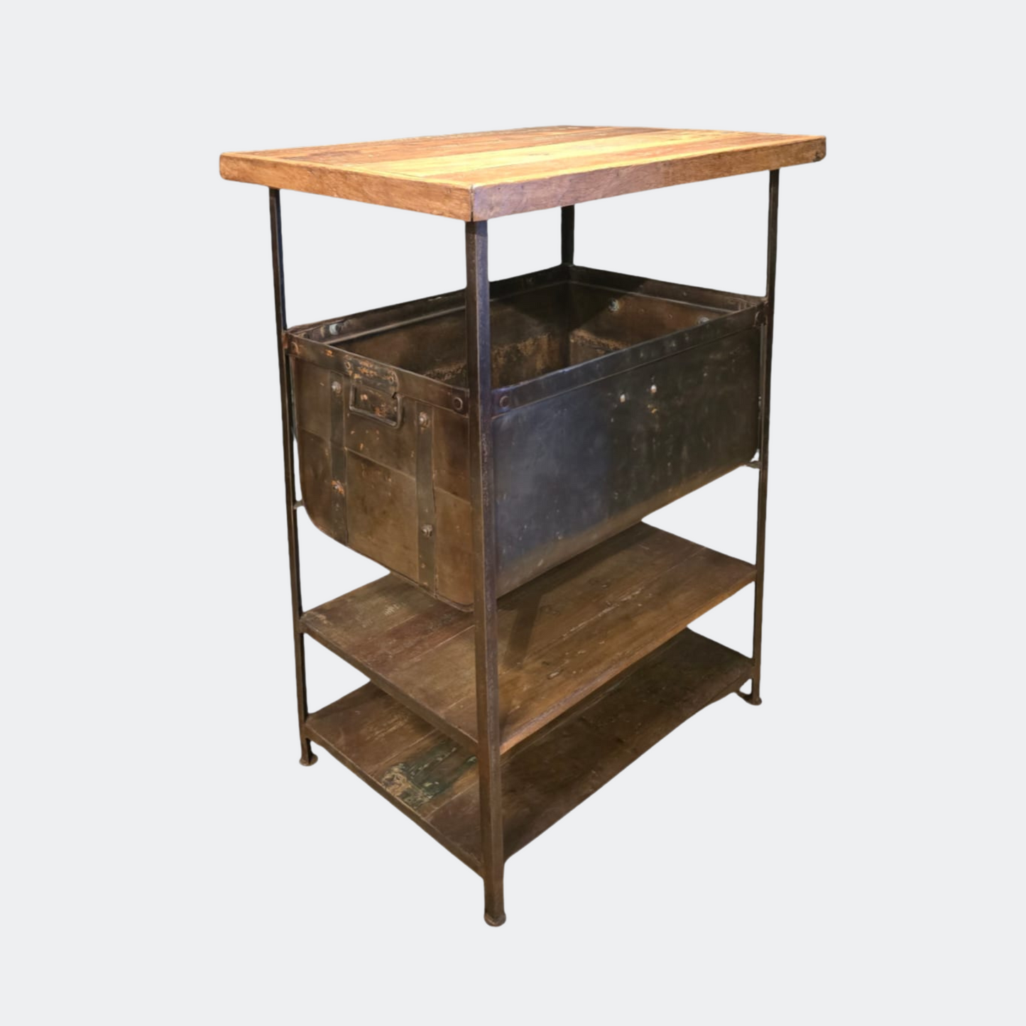 Vintage Industrial Shelf Unit With Storage Trunk