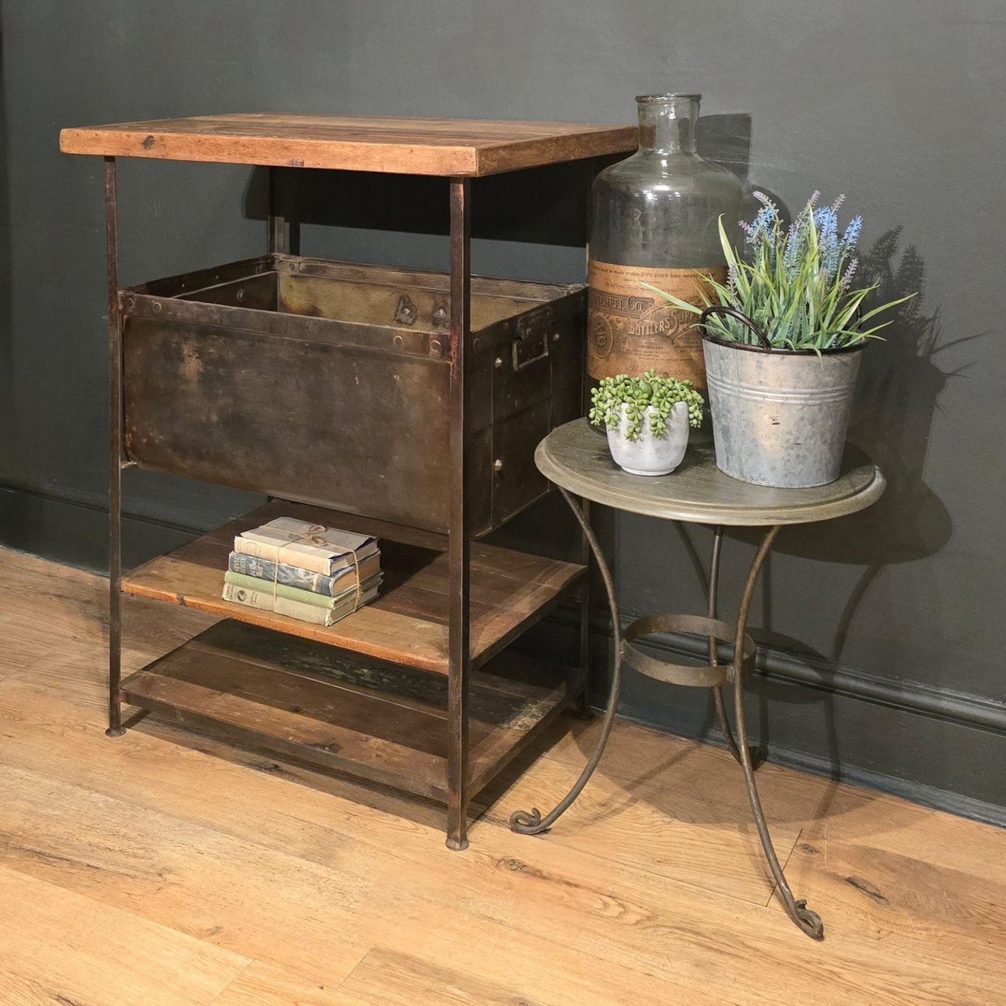 Vintage Industrial Shelf Unit With Storage Trunk