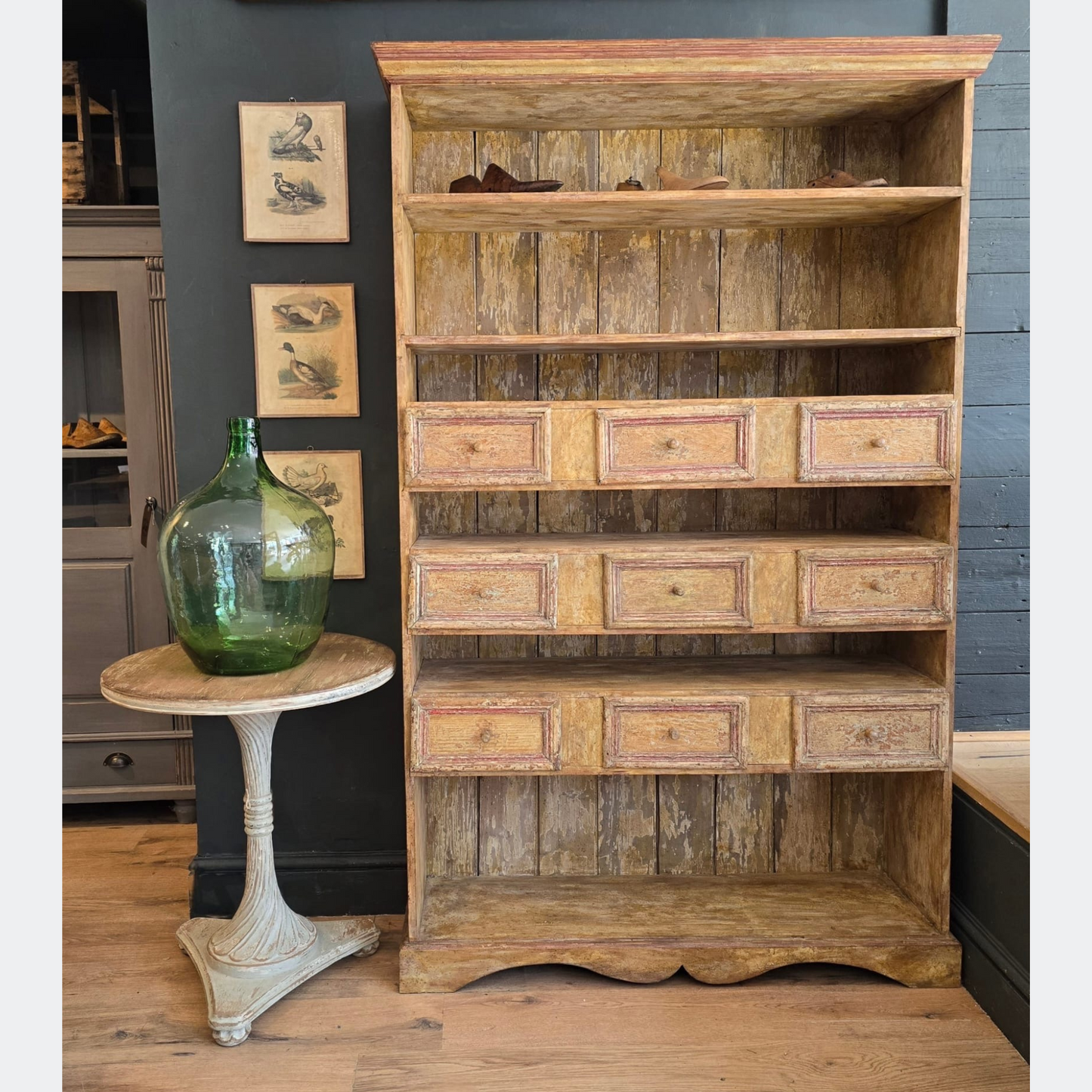 Antique Pine Multi Drawer Bookcase