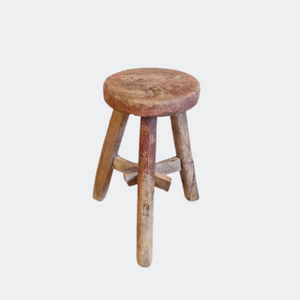 Antique Rustic Milking Stool Side Table